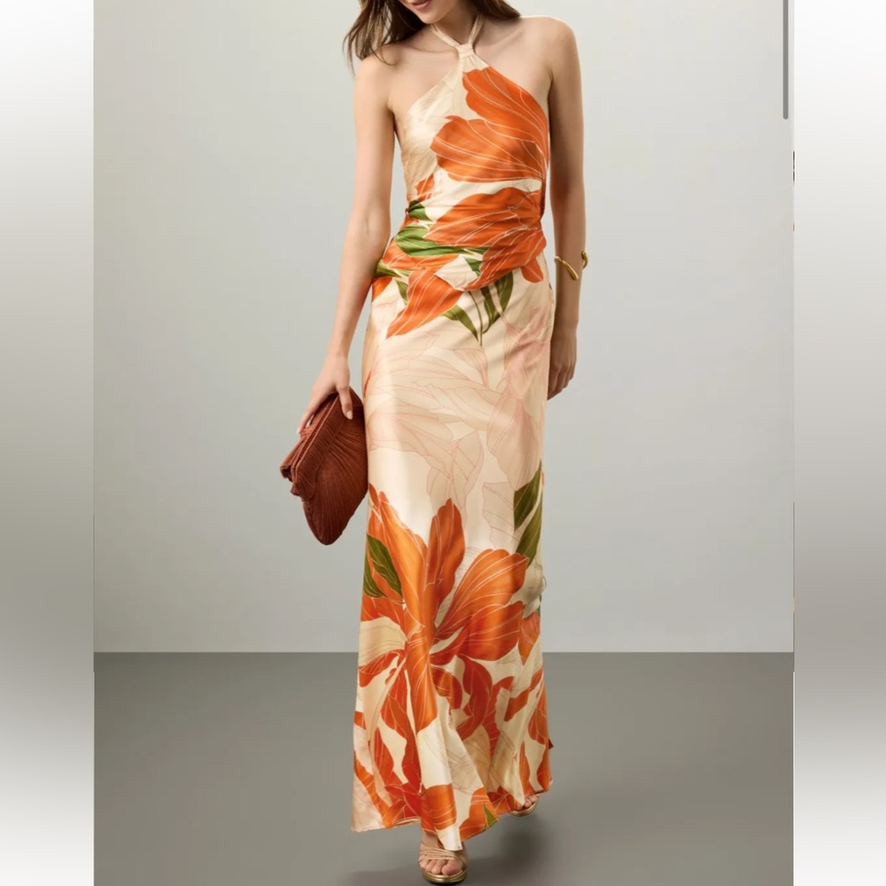 Retrofete Floral Maxi Dress in Orange and Cream
